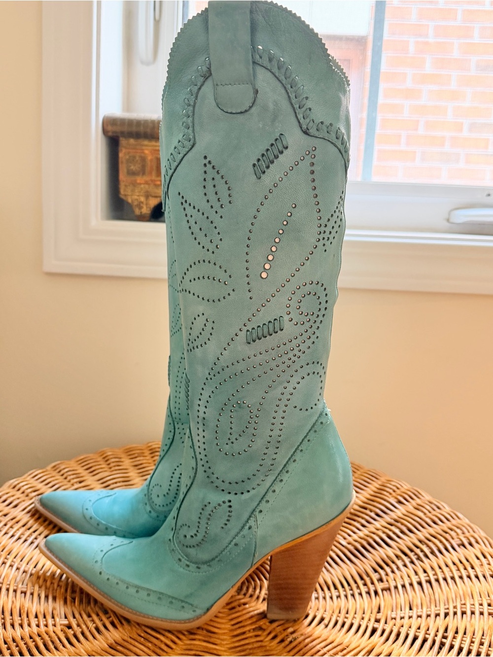 BCBGirls Teal Turquoise Perforated Western Knee - High Cowboy Boots size 6